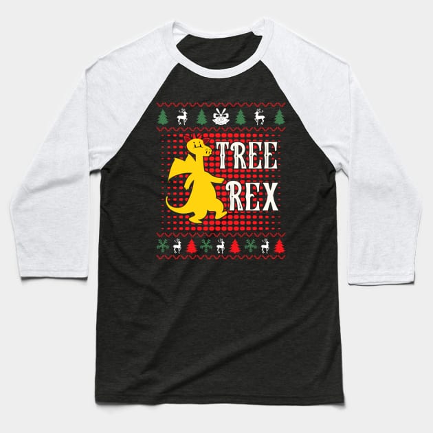 Tree Rex christmas holiday Baseball T-Shirt by Fun Planet